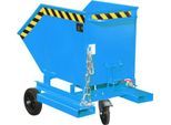Späne-Kippbehälter Bauer SKW-ET 250, Stahl, blau, B 1115 x T 820 x H 990 mm, 250 l, bis 300 kg, Rollen, manuelles Kippen, mit Einfahrttaschen