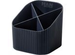 Stiftehalter HAN Karma, 4 unterschiedlich hohe Fächer, B 111 x H 105 x T 111 mm, recycelter Kunststoff, schwarz