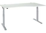 Schäfer Shop Select Schreibtisch ERGO-T 2.0, elektrisch höhenverstellbar, Freiform Ansatz rechts, T-Fuß, B 1800x H 640-1300 mm, lichtgrau/weißalu