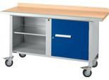 Mobile Werkbank Schäfer Shop Select PWi 150-1, Buche-Dekor Multiplexplatte, mit Stahlkante, bis 400 kg, B 1500 x T 700 x H 840 mm