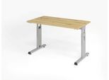Home Office Tisch, Rechteck, C-Fuß, B 1200 x T 672 x H 650-850 mm, Wildeiche/silber