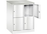 C+P Schließfachschrank Resisto, 2 Abteile, 4 Fächer, B 772 x T 640 x H 1077 mm, Verkehrsweiß