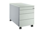 Schäfer Shop Genius Rollcontainer 1233, 3 Schubladen, 1 Utensilienauszug, Zentralverschluss, seitliche Griffnut, B 435 x T 765 x H 577 mm, weißalu/lichtgrau/lichtgrau