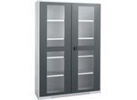 Schäfer Shop Genius Sichttürschrank FS, 5 OH, abschließbar, 4 Fachböden, bis 450 kg, B 1343 mm, Stahl, weißaluminium RAL 9006/anthrazitgrau RAL 7016