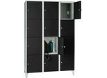 Wertfachschrank 400 mm, 3 Abteile, 12 Fächer, Sicherheitszylinderschloss, Fuß, tiefschwarz