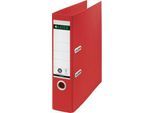 LEITZ® Ordner Recycle, DIN A4, Rückenbreite 80 mm, 180°-Hebelmechanik, Rückenschild & Griffloch, rot