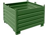 Bauer Sammelbehälter-System SBS 1000, L 1200 x B 1200 x H 850 mm, bis zu 3-fach stapelbar, lackiert, mit Transportwagen, resedagrün RAL 6011