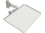 Ablage für Arbeitstisch TRESTON Quick Edge, dreh- & neigbarer Doppelarm, bis 15 kg, mit Gummimatte, B 605 x T 405 x H 15 mm, Stahl, lichtgrau RAL 7035