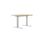 Schreibtisch ERGO DRIVE ED 470, elektrisch höhenverstellbar, Rechteck, T-Fuß, B 1200 x T 800 x H 692-1147 mm, Buche/weißaluminium RAL 9006