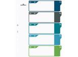 Register Durable, 5-teilig, DIN A4+, Indexblatt, EDV-beschriftbares Register, mit farbigen Taben