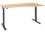 Schäfer Shop Select Schreibtisch ERGO-T 2.0, elektrisch höhenverstellbar, Freiform Ansatz rechts, T-Fuß, B 1800 x H 715-1205 mm, Ahorn/anthrazit