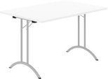 Schäfer Shop Select Klapptisch, Rechteck, Doppel-T-Fußgestell, Spezial-Klappbeschlag & Bodenausgleich, B 1200 x T 800 x H 720 mm, weiß/alusilber