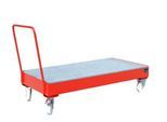 Stahl-Auffangwanne mit Rollen + Griff, 1800 x 800 mm, rot RAL 3000