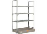 Fassregal Typ 540 CEMO, mit GFK-Auffangwanne und Fassauflage, Gewicht 82 kg, L 1320 x B 800 x H 2000 mm