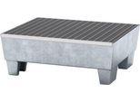 Auffangwanne ASECOS, Stahl, mit Gitterrost u. Sockelfüßen, 60 l Auffangvolumen, B 635 x T 785 x H 268, verzinkt