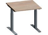 Schäfer Shop Genius Schreibtisch MODENA FLEX, Quadrat, T-Fuß Rechteckrohr, B 800 x T 800 x H 650-850 mm, Eiche/anthrazit