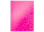 Collegeblock Leitz WOW, Format A4, 80 linierte Blatt, Klarsicht-Tasche, FSC®-zertifiziert, pink