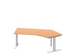 Schäfer Shop Genius Winkelschreibtisch MODENA FLEX, 135° Winkel rechts, T-Fuß Rechteckrohr, B 2165 x T 800/800 x H 650-850 mm, Buche/weißalu