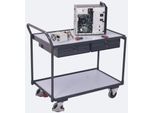 Leichter ESD-Tischwagen, Stahl/Spanplatte, Graphitgrau/Lichtgrau, 2 Etagen, L 985 x B 605 mm, 2 Schubladen, TPE-Rollen mit EasySTOP, bis 250 kg
