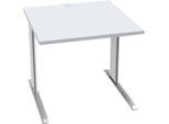 Schäfer Shop Pure Schreibtisch PLANOVA BASIC, Quadrat, C-Fuß, B 800 x T 800 x H 717 mm, lichtgrau/weiß + Kabelkanal