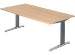 Schreibtisch TOPAS LINE, manuell höheneinstellbar, B 2000 mm, Eiche/graphit/alu poliert