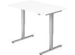 Schreibtisch ULM, elektrisch höhenverstellbar, Rechteck, T-Fuß, B 1200 x T 800 x H 720-1190 mm, weiß/alusilber + Kabelwanne