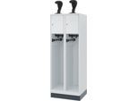 Feuerwehrspind C+P Evolo Youngster, 2 Abteile, mit Helmhalter, mit Sockel, B 600 x T 500 x H 1630 mm, RAL 7035 Lichtgrau/RAL 7016 Anthrazitgrau
