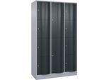 C+P Kombi-Schließfachschrank Resisto, 3 Abteile, 10 Fächer, B 1148 x T 540 x H 1950 mm, Weißalu/Anthrazitgrau
