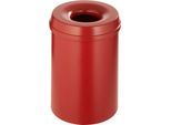 Abfallsammler, für den Innen- & Außenbereich, Volumen 15 l, selbstlöschender Deckel, Ø 255 x H 300 mm, Metall, rot/rot