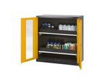 Chemikalienschrank Asecos CS-CLASSIC-G, Flügeltür m. Glasauschnitt, 2 Auszugswannen, 1055x520x1105 mm, sicherheitsgelb