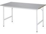 Rau Arbeitstisch Jerry, manuell höhenverstellbar, 25 mm MDF-Platte mit Edelstahlbelag, bis 300 kg, B 1500 x T 800 x H 800-850 mm, silber/lichtgrau