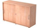 Schiebetürenschrank TARA, 2 Ordnerhöhen, B 1200 x T 400 x H 748 mm, abschließ- & stapelbar, Nussbaum-Dekor