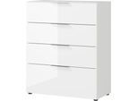 Kommode, mit 4 Schubladen, Glasfront- und auflage, B 830 x T 420 x H 1020 mm, weiß