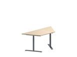 Schäfer Shop Genius Konferenztisch MODENA FLEX, Trapez, T-Fuß Rundrohr, B 1600 x T 800 x H 650-850 mm, Ahorn/weißaluminium RAL 9006
