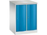 C+P Garderobenschrank Resisto, 2 Abteile, 2 Fächer, B 772 x T 640 x H 1077 mm, Lichtgrau/Lichtblau