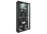 Wandvitrine Vitrosa Maxi, mit LED-Beleuchtung, 8 Einlegeböden, 2 Flügeltüren, B 590 x T 180 x H 1140 mm, Glas & Holz, schwarz