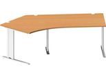 Schäfer Shop Pure Winkelschreibtisch PLANOVA BASIC, 135° Winkel links, C-Fuß, B 2165 x T 800/800 x H 717 mm, Buche/weiß + Kabelkanal