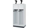 Feuerwehrspind C+P Evolo Youngster, 2 Abteile, mit Helmhalter, mit Sockel, B 800 x T 500 x H 1630 mm, RAL 7035 Lichtgrau/RAL 7016 Anthrazitgrau