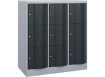 C+P Schließfachschrank Resisto, 3 Abteile, 9 Fächer, B 1148 x T 640 x H 1255 mm, Weißalu/Anthrazitgrau