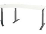 Schäfer Shop Select Winkelschreibtisch ERGO-T 2.0, 135° Winkel, Ansatz links, T-Fuß, B 2165 x T 800 x H 675-895 mm, weiß/anthrazit