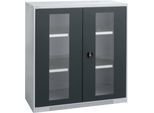 Schäfer Shop Genius Flügeltürenschrank FS, Stahl, Sichtfenster, Lüftungslöcher, B 1055 x T 520 x H 1105 mm, 3 OH, Weißalu/Anthrazitgrau, bis 300 kg