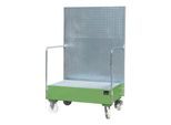 Fahrbare Auffangwanne, aus Stahl, 215 l Auffangvolumen für 2 x 200-Liter Fässer, grün lackiert