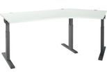 Schäfer Shop Select Winkelschreibtisch ERGO-T 2.0, 135° Winkel, Ansatz rechts, T-Fuß, B 2165 x T 800 x H 675-895 mm, lichtgrau/anthrazit