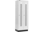 Schäfer Shop Select Kleiderspind, mit gelochten Streifen, 2 Abteile, 300 mm, mit Sockel, Drehriegelverschluss, Tür lichtgrau