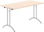 Schäfer Shop Select Klapptisch, Rechteck, Doppel-T-Fußgestell, Spezial-Klappbeschlag & Bodenausgleich, B 1400 x T 700 x H 720 mm, Ahorn-Dekor/alusilber