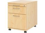 Rollcontainer 126 Breno, 1 Schub, 1 Utensilienauszug & 1 Hängeregistraturschub, abschließbar, B 428 x T 580 x H 590 mm, Ahorn-Dekor