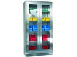 Edelstahl-Vitrinenschrank, 2-türig, mit Sockel, B 1000 x T 400 x H 1950 mm