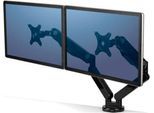 Fellowes Dual Monitorarm Platinum, für 2 Displays bis 32″ & bis 8 kg, schwenk- & neigbar, um 360° drehbar, 2 USB-Ports, Kabelmanagement, schwarz