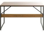 Schreibtisch HAKU, Rechteck, mit zusätzlicher Ablagefläche, B 1200 x T 600 x H 740 mm, Metall/Holz, schwarz/dunkles Eiche-Dekor