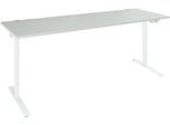 Schäfer Shop Genius Schreibtisch AERO FLEX, elektrisch höhenverstellbar, Rechteck, T-Fuß, B 2000 mm, lichtgrau/weißalu + Memorypanel